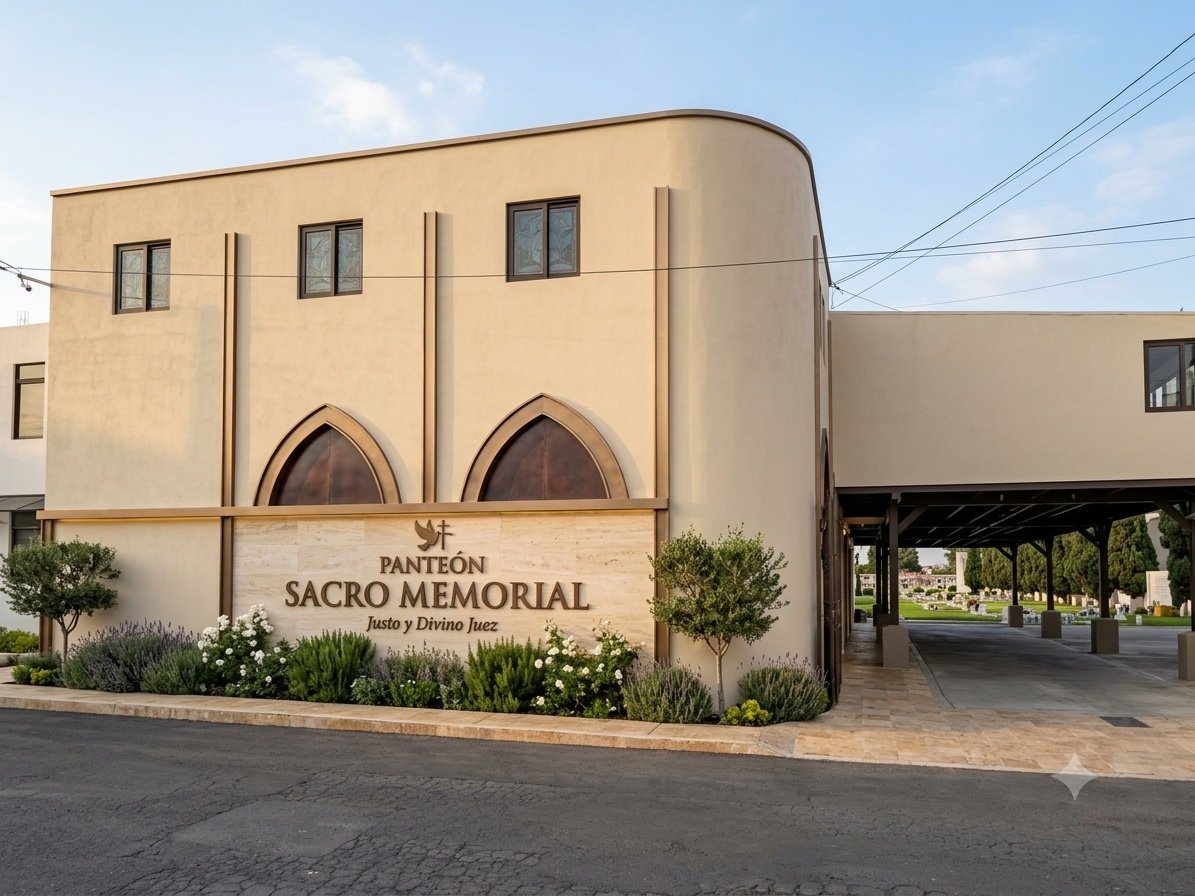 Fachada principal de Panteón Sacro Memorial en San Pedro Cholula